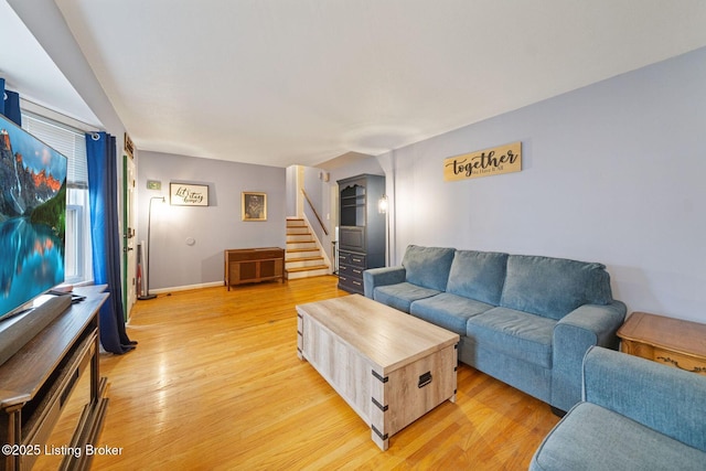 living room featuring light wood-type flooring