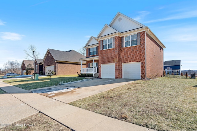 view of front of home with a porch and a front lawn