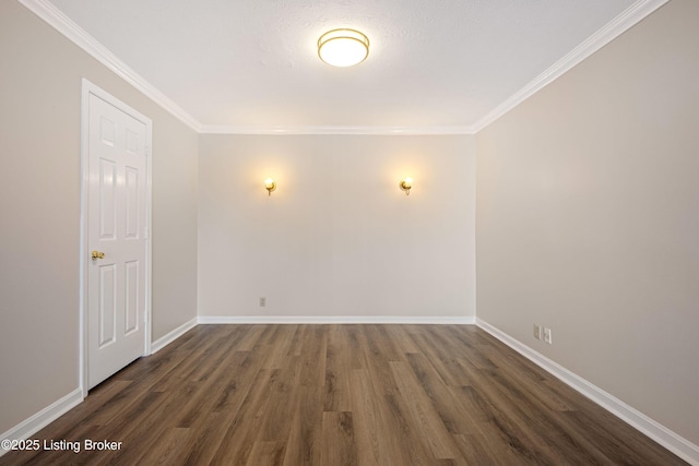 unfurnished room with crown molding and dark hardwood / wood-style flooring