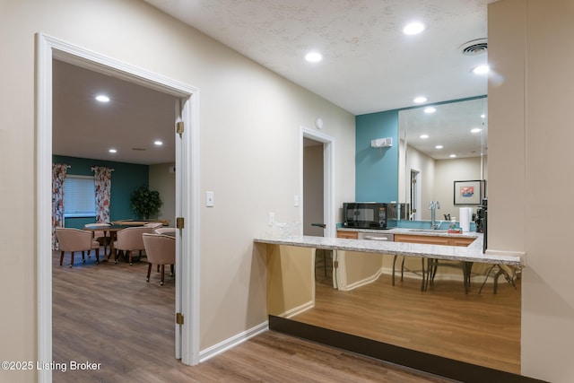 interior space with sink and wood-type flooring