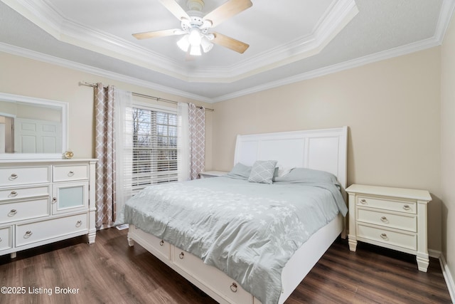 210 Hampton Place Ct, Louisville, KY 40118 - bedroom featuring a raised ceiling, crown molding, dark hardwood / wood-style floors, and ceiling fan