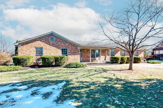 ranch-style home with a front lawn