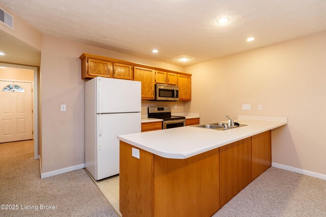 kitchen featuring sink, stainless steel appliances, and kitchen peninsula