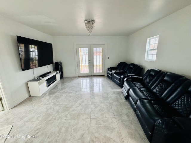 living room featuring french doors