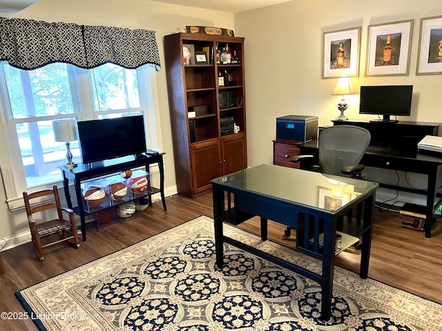 office area featuring dark wood-type flooring