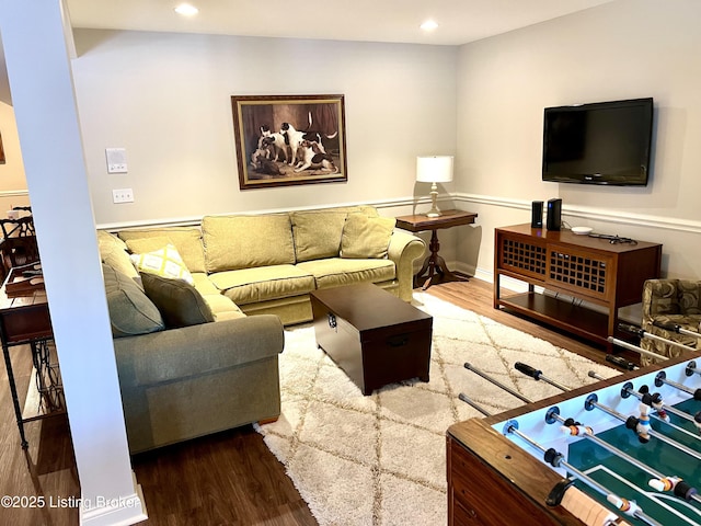 living room featuring dark hardwood / wood-style flooring