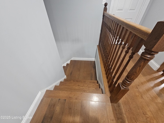 stairway featuring wood-type flooring