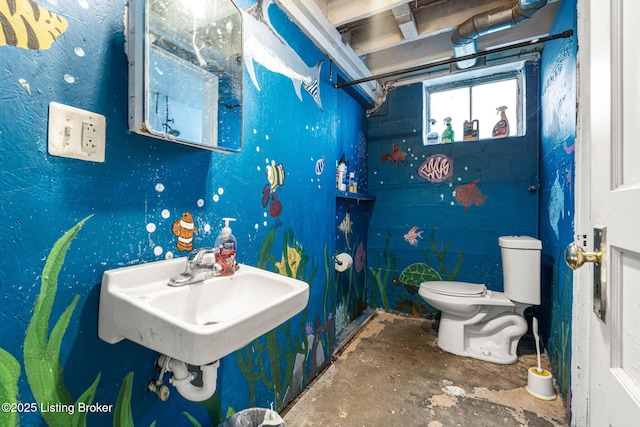 bathroom with toilet and concrete flooring