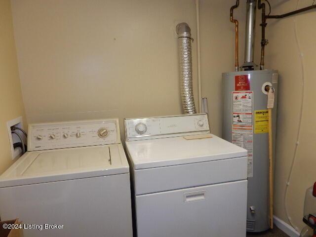 laundry area with gas water heater and separate washer and dryer