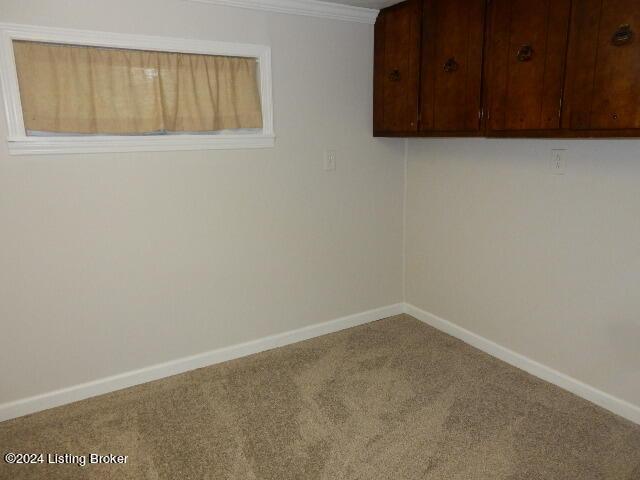 carpeted empty room with ornamental molding