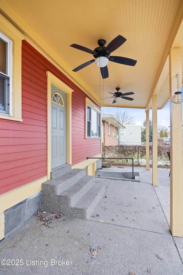 view of patio / terrace featuring ceiling fan