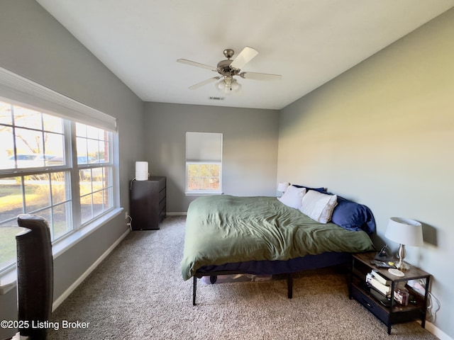 bedroom featuring ceiling fan and carpet flooring