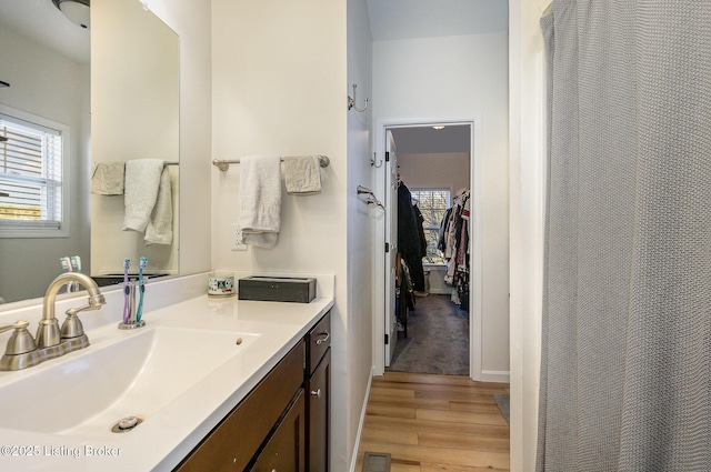 bathroom featuring wood-type flooring and vanity