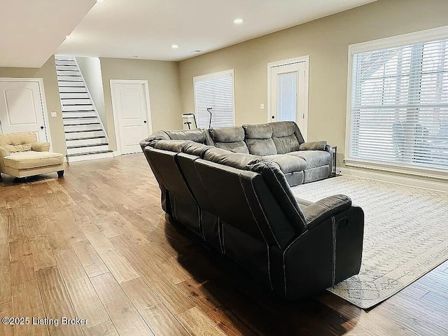 living room with light wood-type flooring