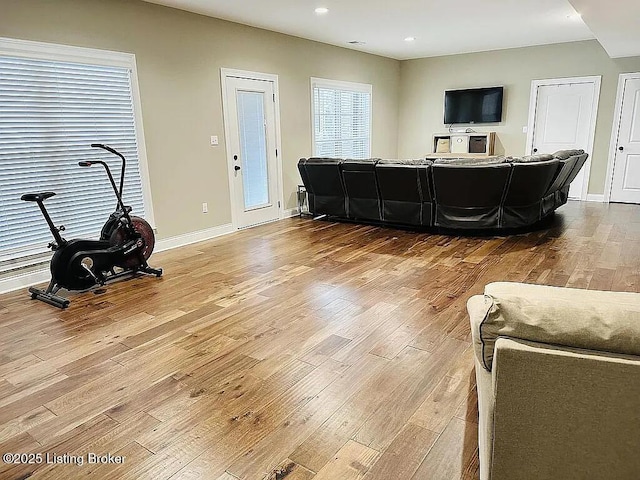 living room with light hardwood / wood-style flooring