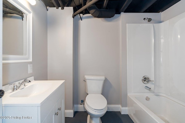 full bathroom featuring shower / washtub combination, vanity, and toilet