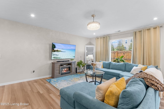 living room with light wood-type flooring