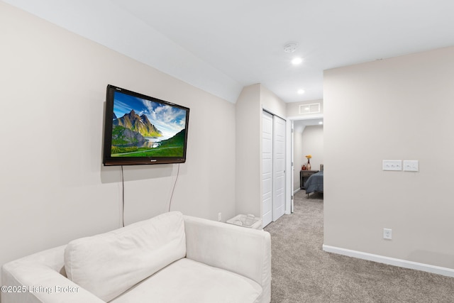 living room with light colored carpet