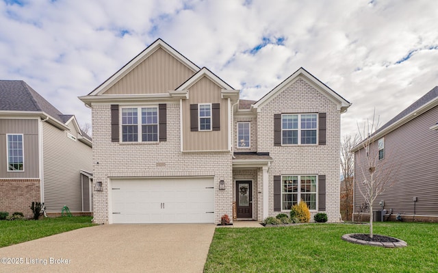 view of front of property with a garage and a front yard