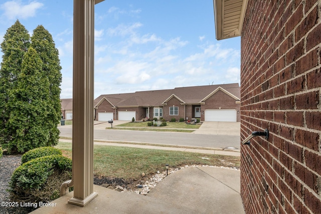 view of yard with a garage