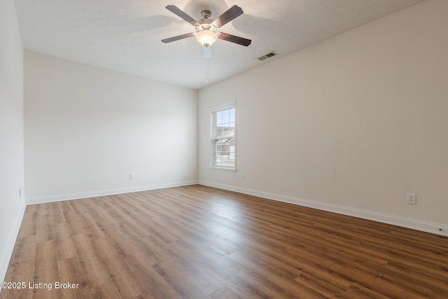 unfurnished room with ceiling fan, light hardwood / wood-style flooring, and a textured ceiling