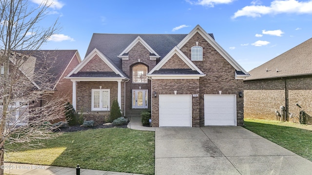 craftsman-style home featuring a garage and a front yard