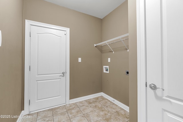 washroom featuring washer hookup, light tile patterned floors, and electric dryer hookup