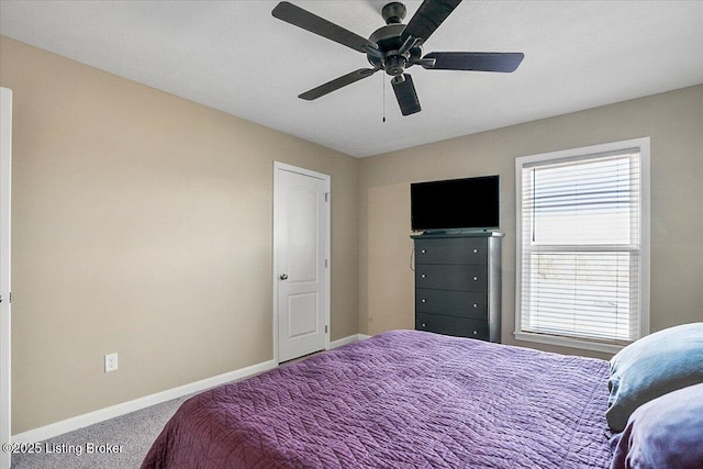 bedroom with carpet floors and ceiling fan