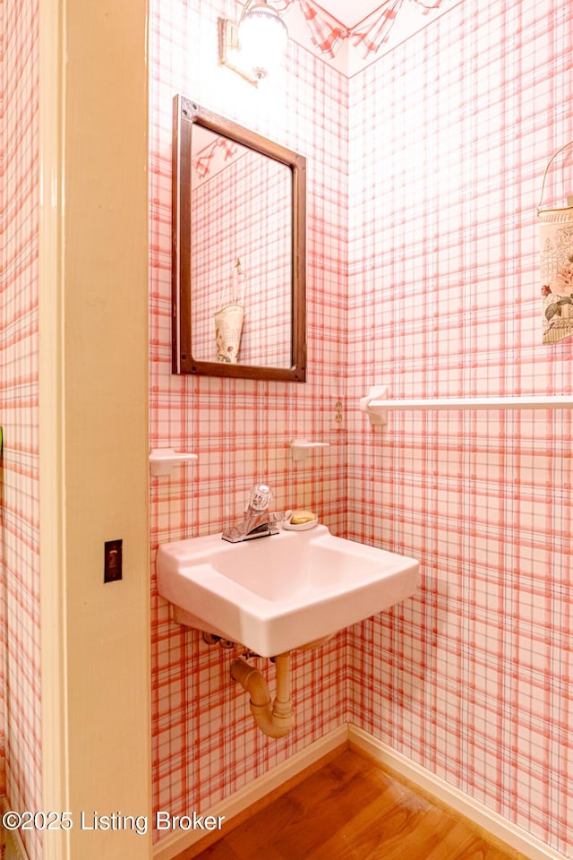 bathroom with sink and hardwood / wood-style floors