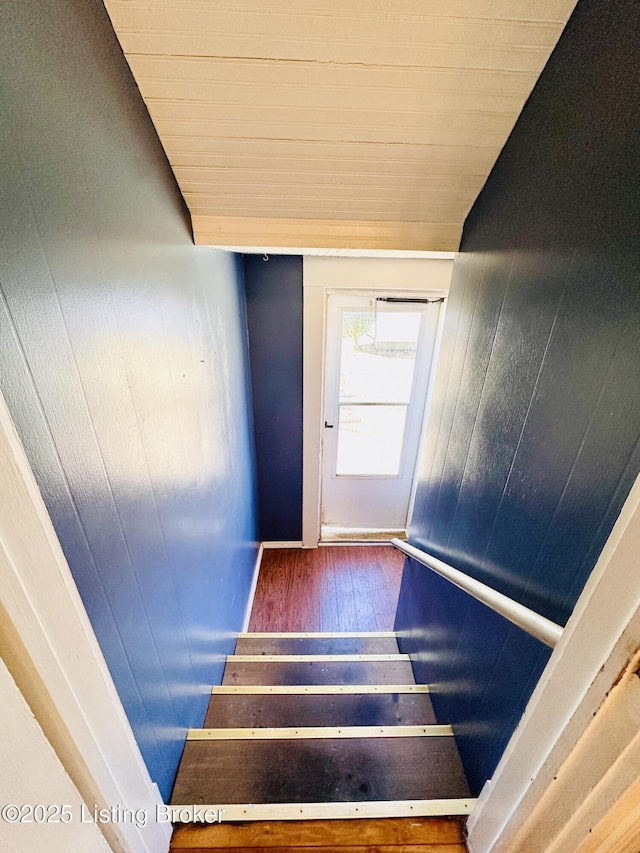 stairway with wood-type flooring