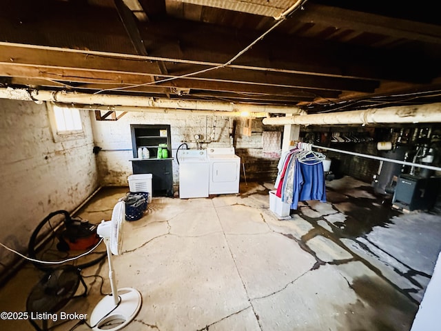 basement with separate washer and dryer