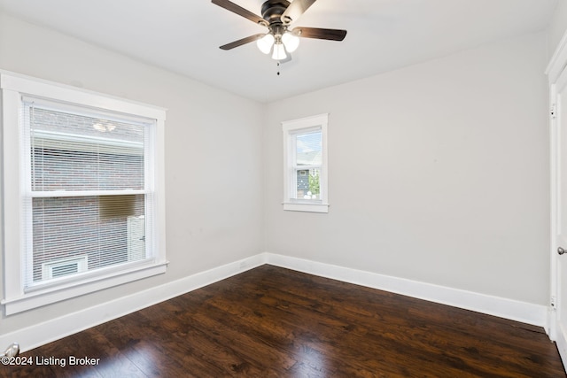 unfurnished room featuring hardwood / wood-style flooring and ceiling fan