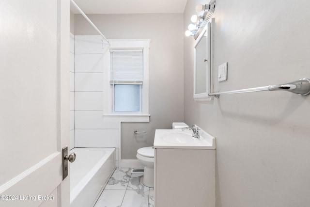 full bathroom with vanity, shower / tub combination, and toilet