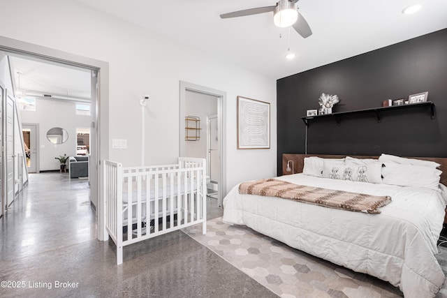 bedroom featuring ceiling fan