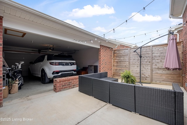 garage with a garage door opener