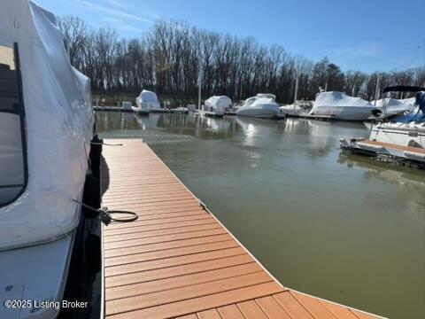 view of dock with a water view