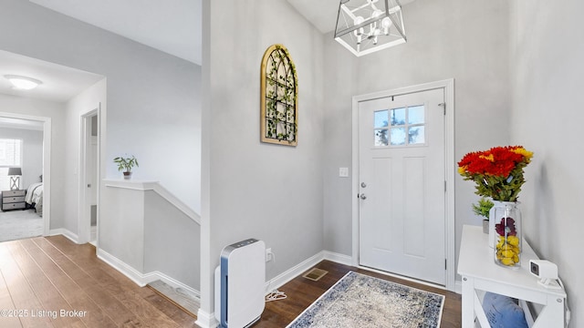 foyer entrance with plenty of natural light and dark wood-type flooring