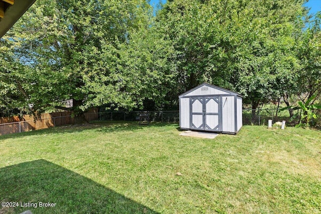 view of yard with a storage unit