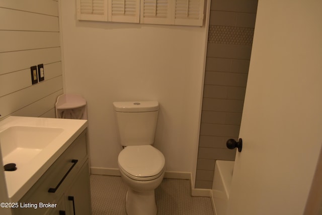 full bathroom with tile patterned flooring, vanity, independent shower and bath, and toilet