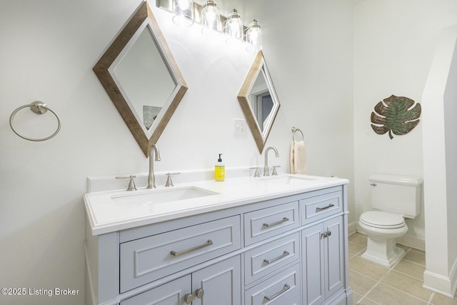 bathroom with vanity, tile patterned floors, and toilet