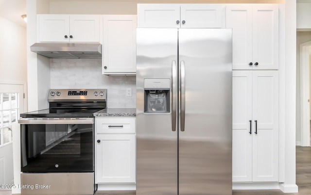 kitchen with white cabinetry and stainless steel appliances