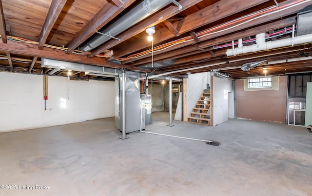 basement with heating unit