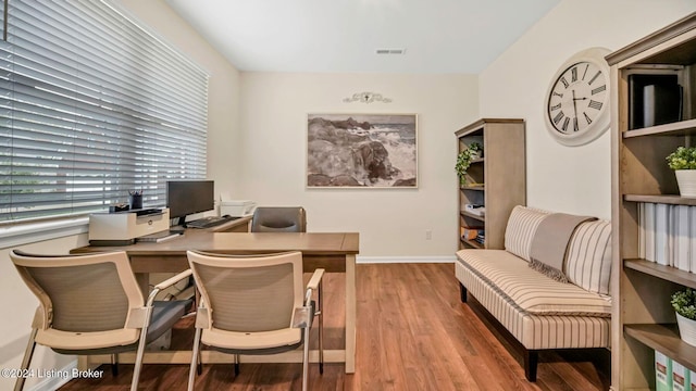 office area featuring hardwood / wood-style flooring