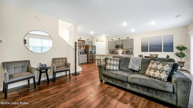 living room with dark hardwood / wood-style floors