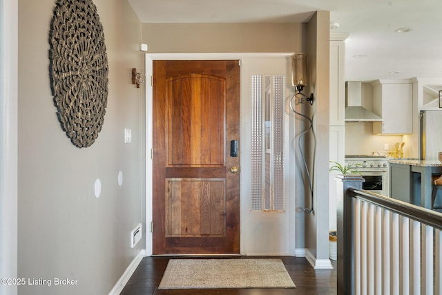 foyer with dark wood-type flooring