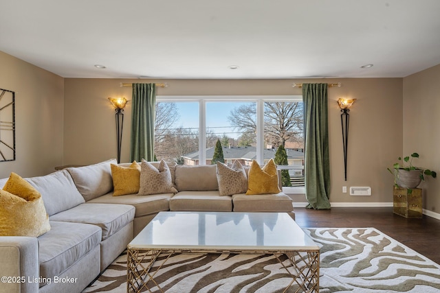 living room featuring dark hardwood / wood-style flooring