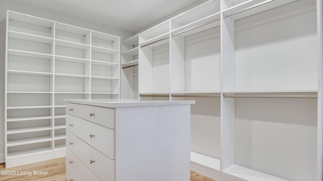 spacious closet with light hardwood / wood-style flooring