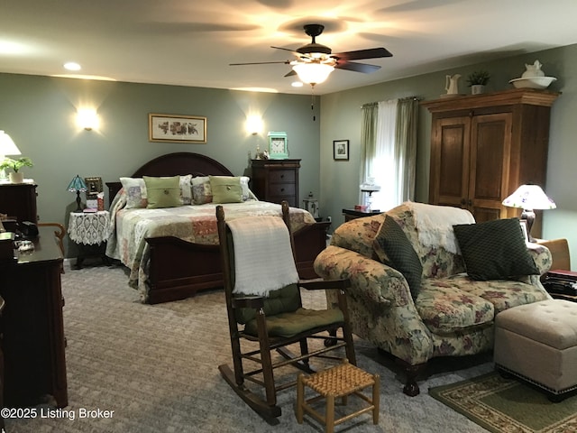 bedroom with carpet floors and ceiling fan