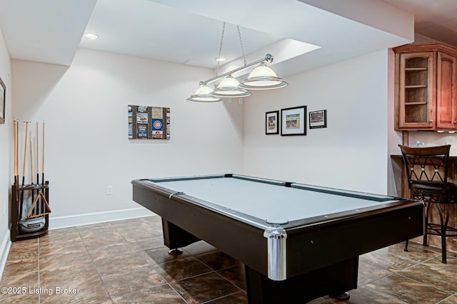 recreation room featuring billiards, baseboards, and recessed lighting