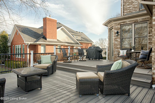 wooden terrace with grilling area